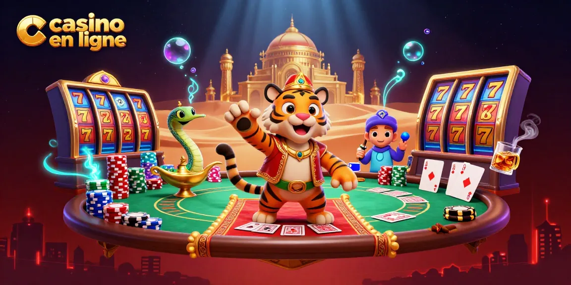 Émerveillez-vous dans le monde du casino en ligne avec une illustration de tigre sultan sur un tapis volant rempli de jetons.