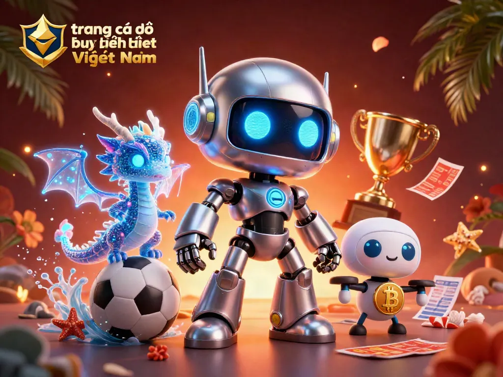 Khám phá trang cá độ bóng đá uy tín nhất Việt Nam với robot cyberpunk và biểu tượng bitcoin.