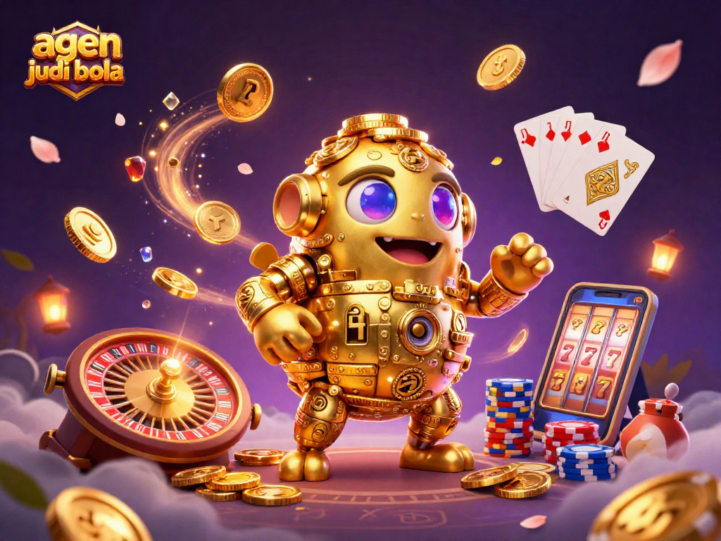 Engage with agen judi bola through an exciting scene of gambling adventure with animated casino elements.