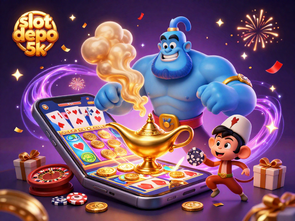 Experience the thrill of slot depo 5k with a colorful casino scene featuring enchanting 3D characters and vibrant game elements.