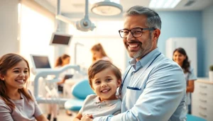 Engaging dentist providing care in a modern clinic environment.