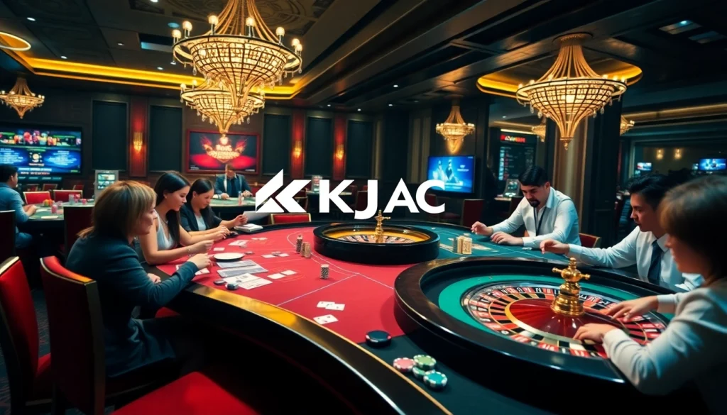 KJC AC Casino scene with players at tables enjoying games like blackjack and roulette.