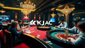 KJC AC Casino scene with players at tables enjoying games like blackjack and roulette.