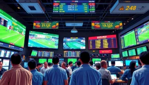 Engaging view of best sportsbooks in Mexico with lively bettors and vibrant displays in a dynamic setting.