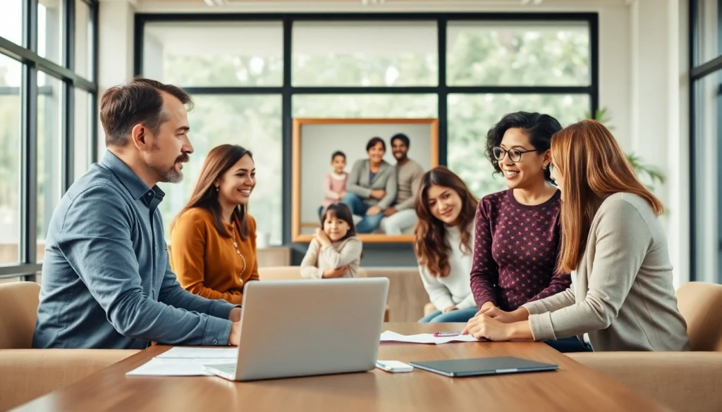 Engaging discussion about Life insurance options with a financial advisor and a family in a modern office.