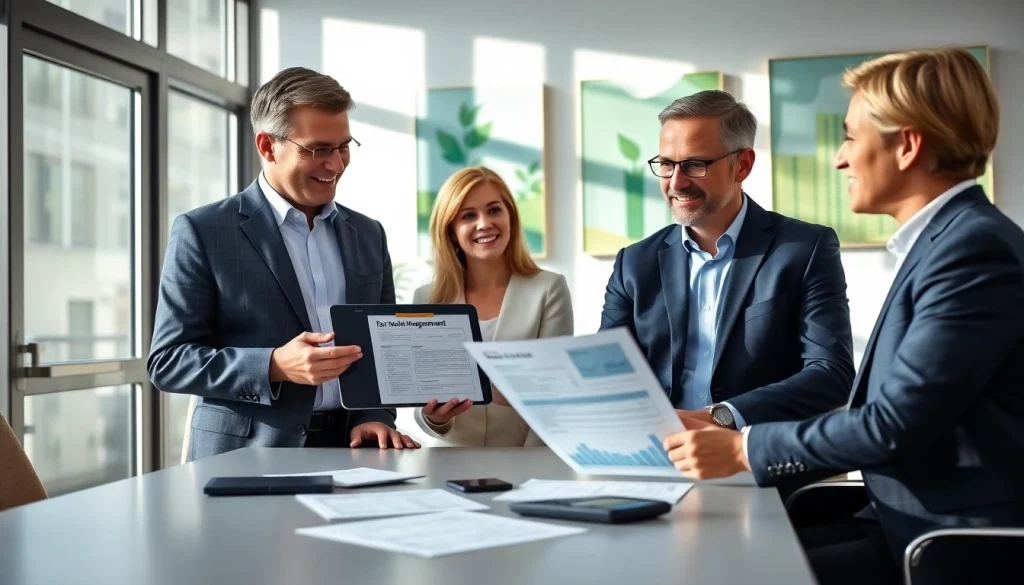 Plan tax planning and wealth management strategies with a financial advisor in a modern office.