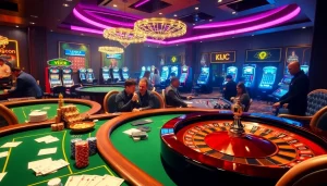 KJC AC - an exciting gambling scene featuring casino tables and slot machines.