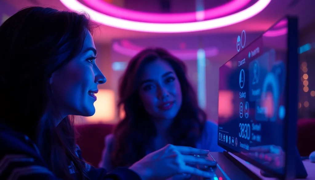 Engaging scene showcasing a user interacting with a sex chat AI character in a lifelike digital environment.