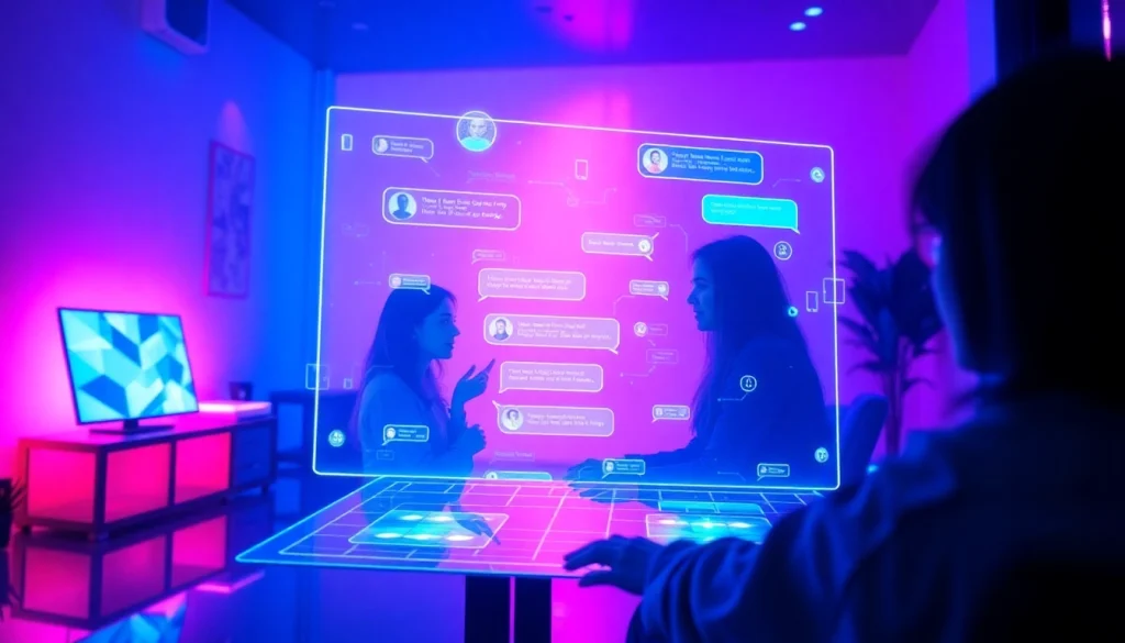 Engaging digital chat interface illustrating sex chat ai conversations with vibrant colors and futuristic design.