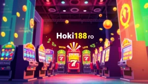 Exciting online slot gaming scene featuring Hoki138 Pro, vibrant machines, and colorful visuals.