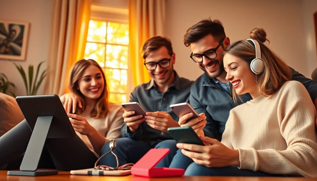 Stylish lifestyle scene with MMOO gadgets enhancing family interaction at home