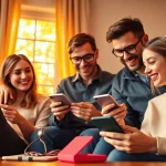 Stylish lifestyle scene with MMOO gadgets enhancing family interaction at home