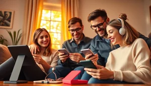 Stylish lifestyle scene with MMOO gadgets enhancing family interaction at home