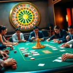 Players enjoy a vibrant casino experience at an xx88 kjc gaming table, filled with poker chips and cards.