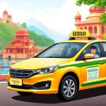 Haridwar Taxi Service showcasing a modern taxi in a scenic view with the Ganges River