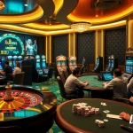 Engage with the thrilling atmosphere of Luckywin in a luxurious casino setting.