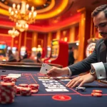 Players winning at a luxury 33win casino table filled with vibrant chips and cards.