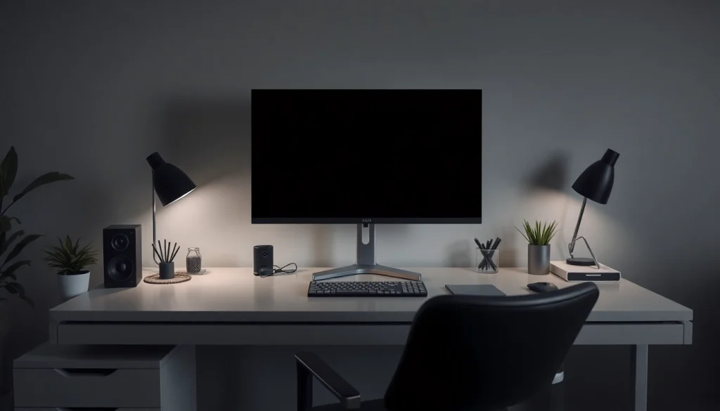 Full black screen in a modern workspace promoting focus and eye comfort.