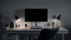 Full black screen in a modern workspace promoting focus and eye comfort.