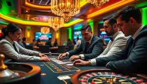 Engage in thrilling gameplay at j88 com's luxurious casino, featuring blackjack tables and vibrant poker chips.