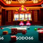 SODO66 gambling scene with vibrant cards and exciting slot machines in a luxurious casino environment.