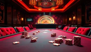 Enjoy thrilling online gambling action at https://tt88.de.com with a vibrant casino scene showcasing poker and roulette.