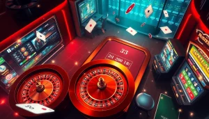 Gambling enthusiasts enjoying an exciting online experience at bk8thai casino platform with vibrant slot machines.