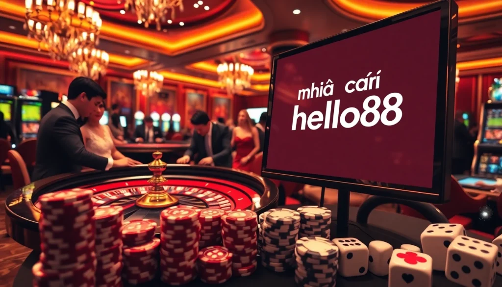 Experience high-stakes gaming at nhà cái hello88 with vibrant casino visuals featuring roulette and poker.