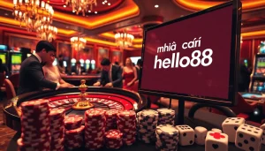 Experience high-stakes gaming at nhà cái hello88 with vibrant casino visuals featuring roulette and poker.