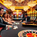 Exciting gaming at xin88 com sòng bạc with players at a poker table and vibrant slot machines.