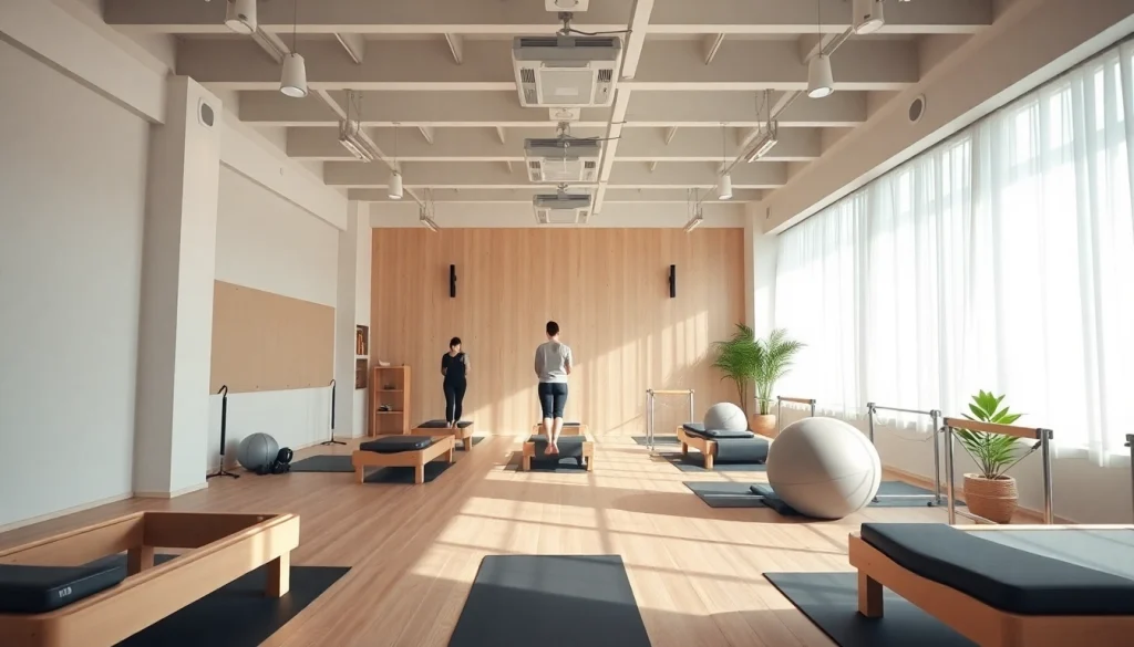 台東区のモダンなスタジオでの魅力的なピラティスセッション。落ち着いた雰囲気とトレーニング機器を紹介。