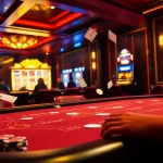 Betting environment at Nhà cái OKFUN showcasing luxurious casino action and vibrant slot machines.