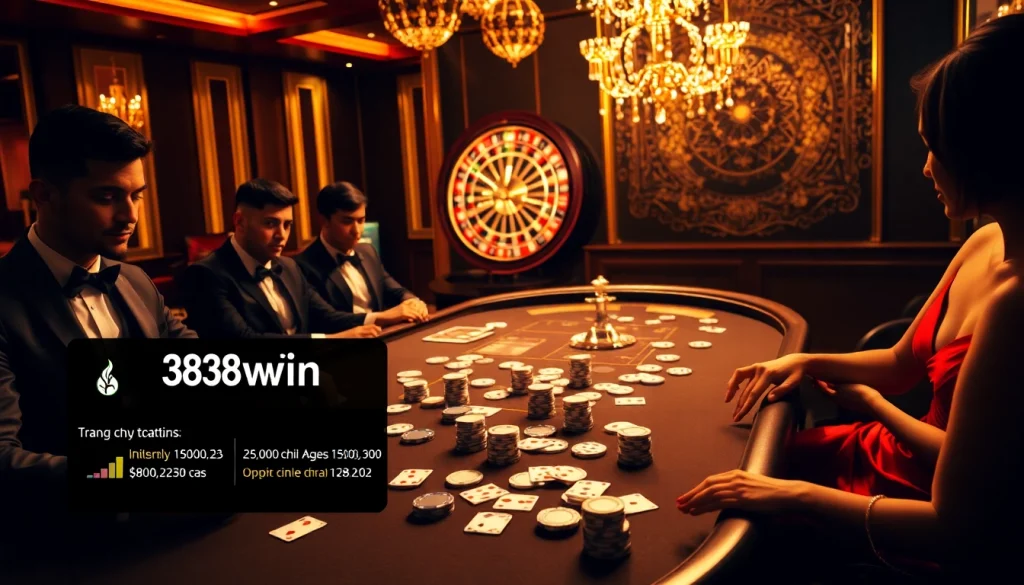 Exciting poker game scene at trang chủ 98win, showcasing vibrant casino atmosphere and players.