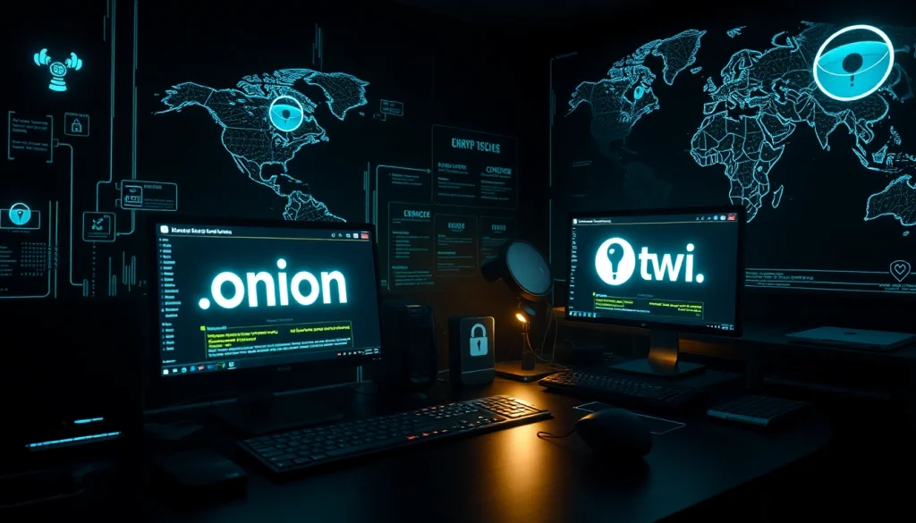 Visual representation of the hidden wiki 2026 in a modern digital workspace, featuring glowing screens and encrypted websites.