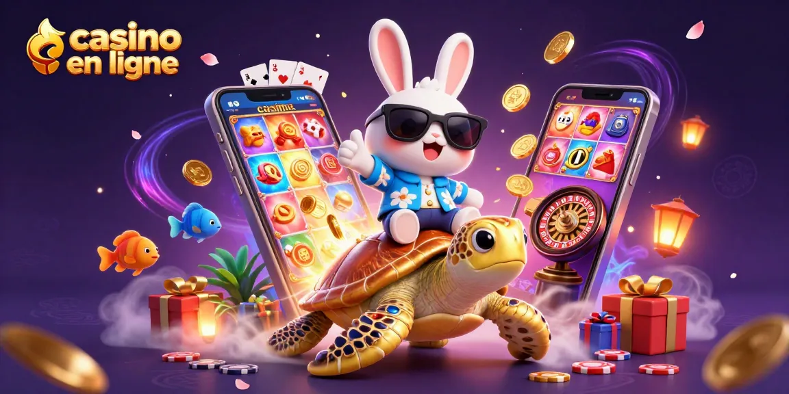 Jouez au casino en ligne avec notre charmant lapin chanceux sur un fond vibrant.