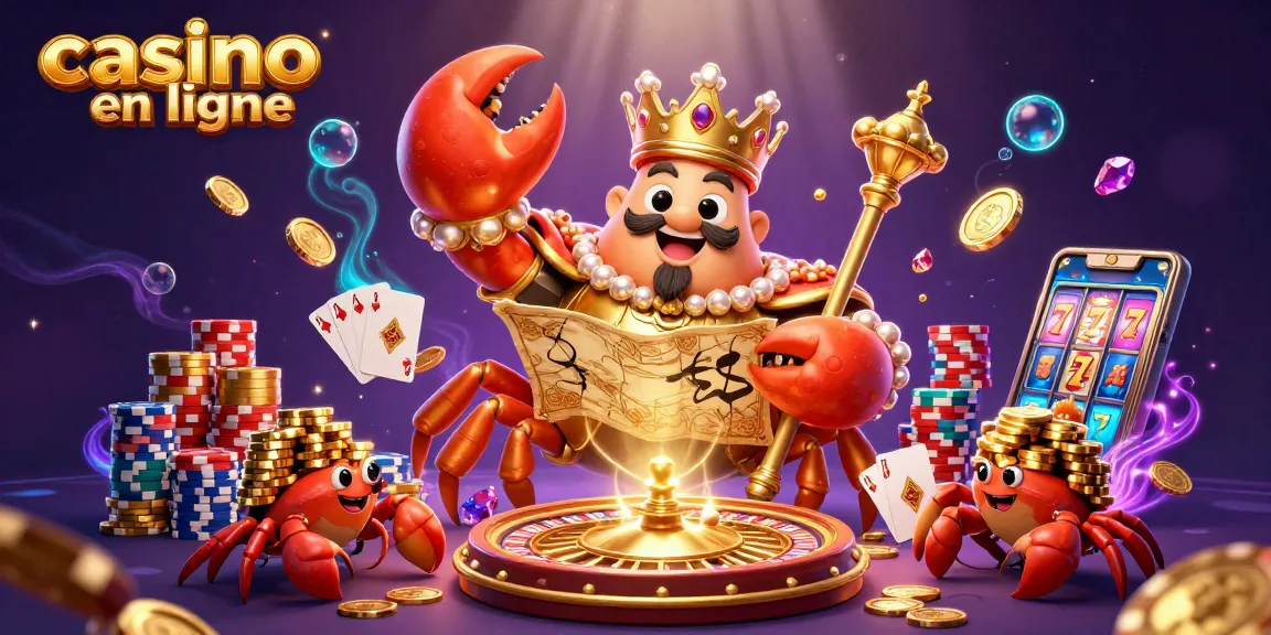 Jouer à des jeux captivants dans un casino en ligne animé, avec des éléments de jeu et un crabe impérial.