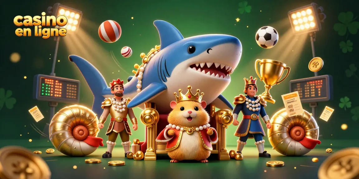 Découvrez les jeux captivants de casino en ligne avec le roi hamster et ses gardes hippocampe dans une scène animée.