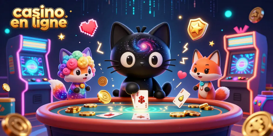 Jouer sur un casino en ligne avec une illustration 3D captivante d'un chat noir dans un trou noir et un renard nébuleux.