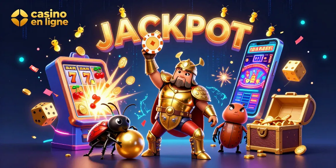 Jouez au casino en ligne avec une illustration dynamique qui célèbre les jackpots et l'excitation.