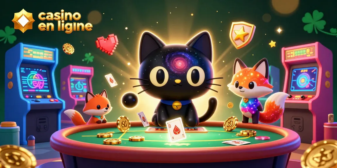 Jouez au casino en ligne avec ce chat noir dans un univers cosmique, attirant des jetons dorés.