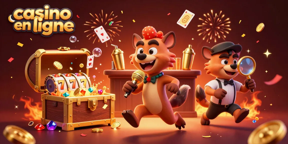 Casino en ligne rempli d'action avec des hyènes animées au bar, au micro et à la sécurité.
