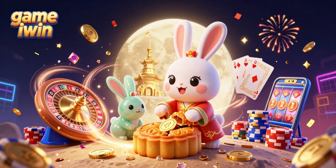 Play exciting game iwin with charming moon rabbit and vibrant casino elements.