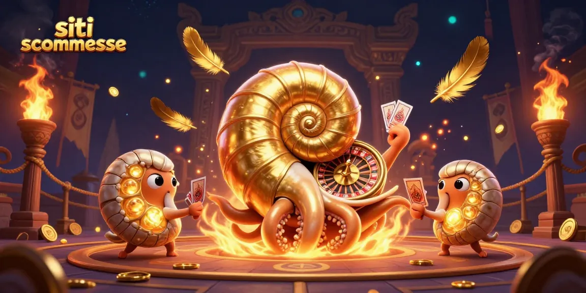 Scommetti sui migliori siti scommesse mentre una nautilo gigante gioca con le carte in un'illustrazione vibrante.