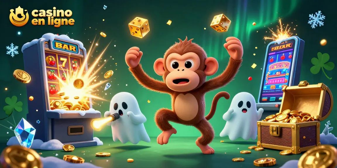 Gagnez facilement avec le casino en ligne grâce à notre image captivante d'un singe fantôme ludique et d'un chiot chasseur.