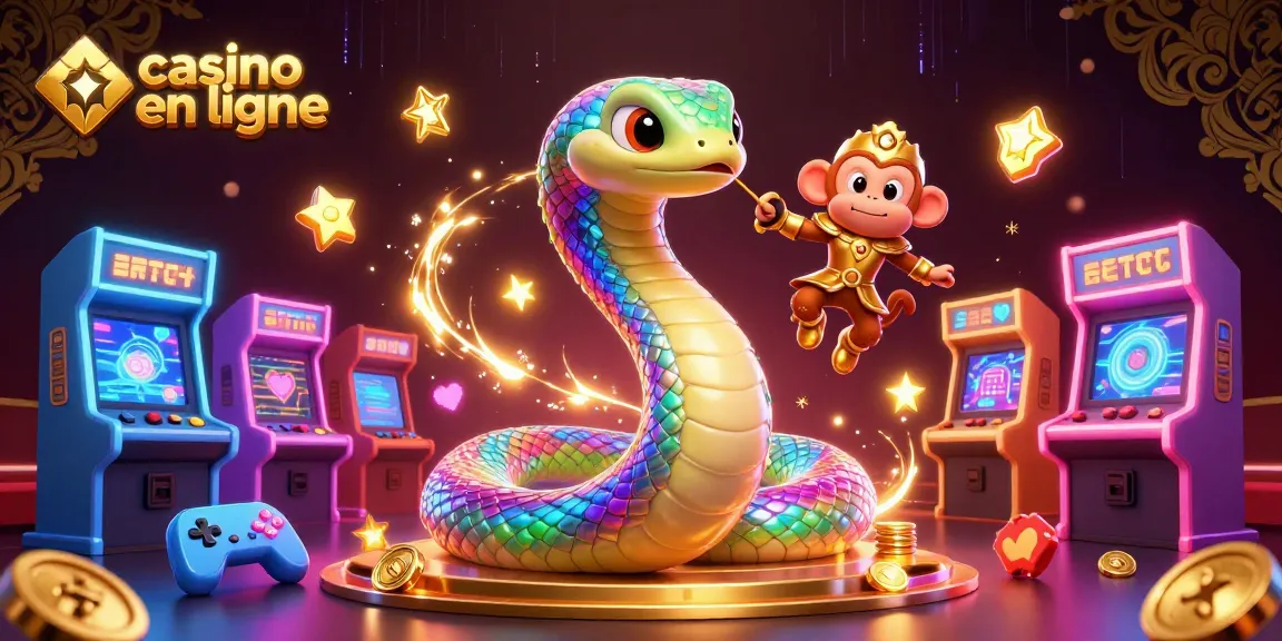 Découvrez des jeux captivants dans un casino en ligne avec une scène envoûtante d'un serpent arc-en-ciel et un roi singe.