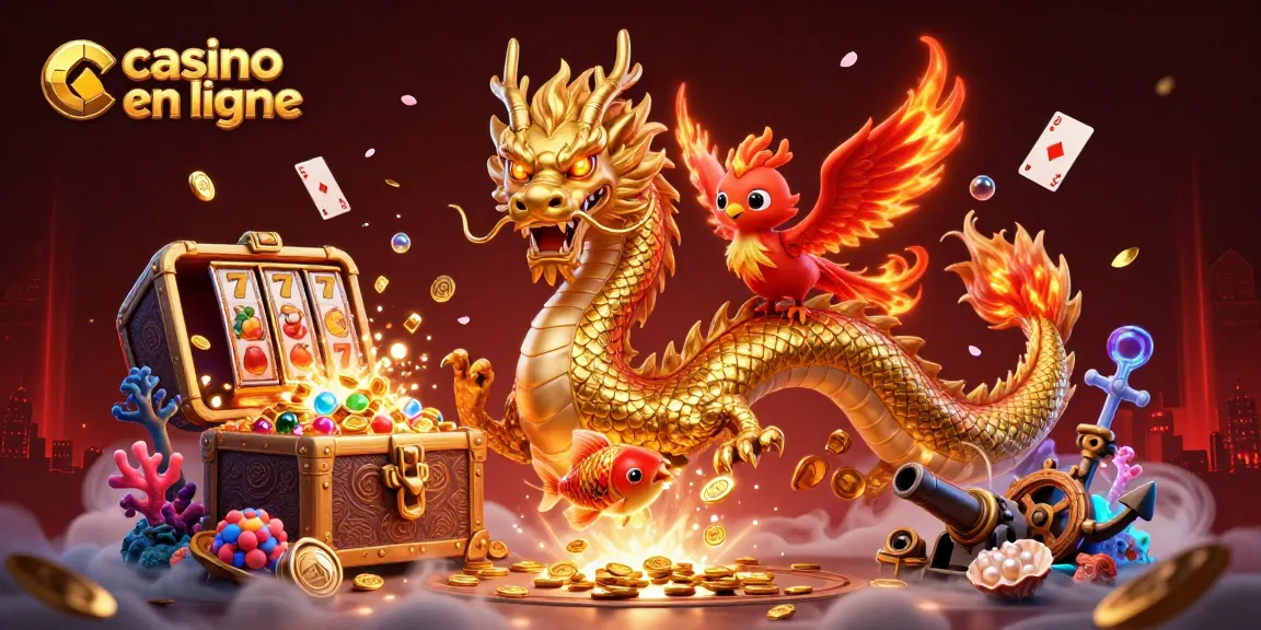 Le dragon chinois doré et le phoenix 3D illustrent le monde des casinos en ligne.