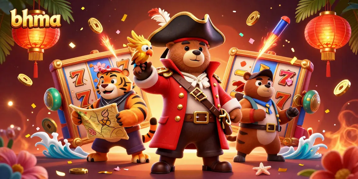 Experience dynamic gaming at bhma with vibrant slot games featuring cartoon pirates and treasure.