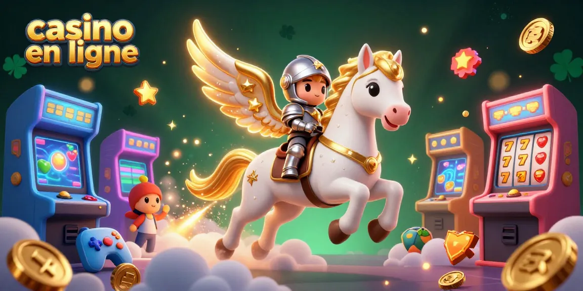 Jouez à un casino en ligne avec un cheval céleste et des éléments de jeu colorés dans une scène dynamique.