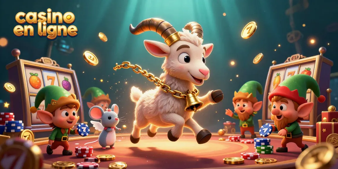 La scène animée du casino en ligne où le Krampus et des elfes volent des jetons, avec des machines à sous et des pièces d'or.
