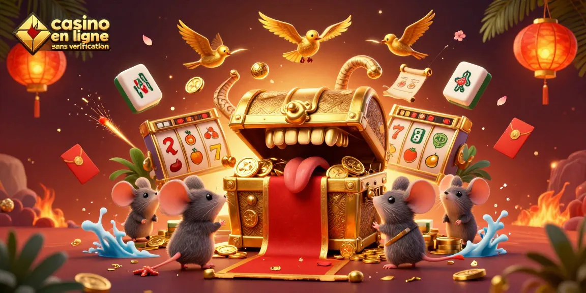 Jouer dans un casino en ligne sans vérification avec une illustration dynamique de trésors et de jeux